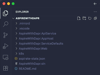 Aspire with Dapr solution opened in Visual Studio Code