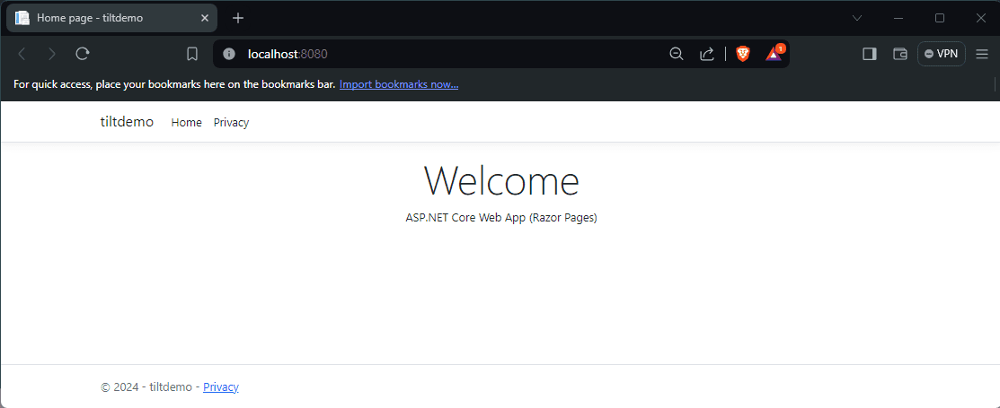 First tiltdemo web application page opened from Tilt