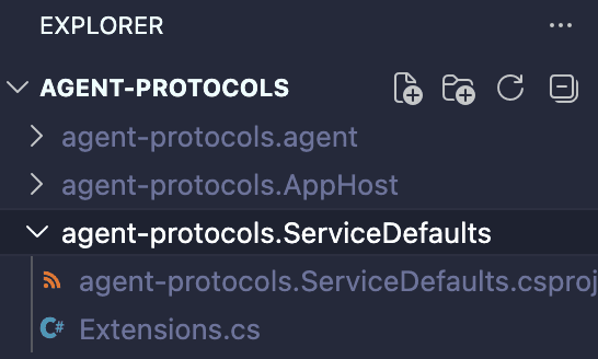 ServiceDefaults project structure for shared telemetry and resilience configuration